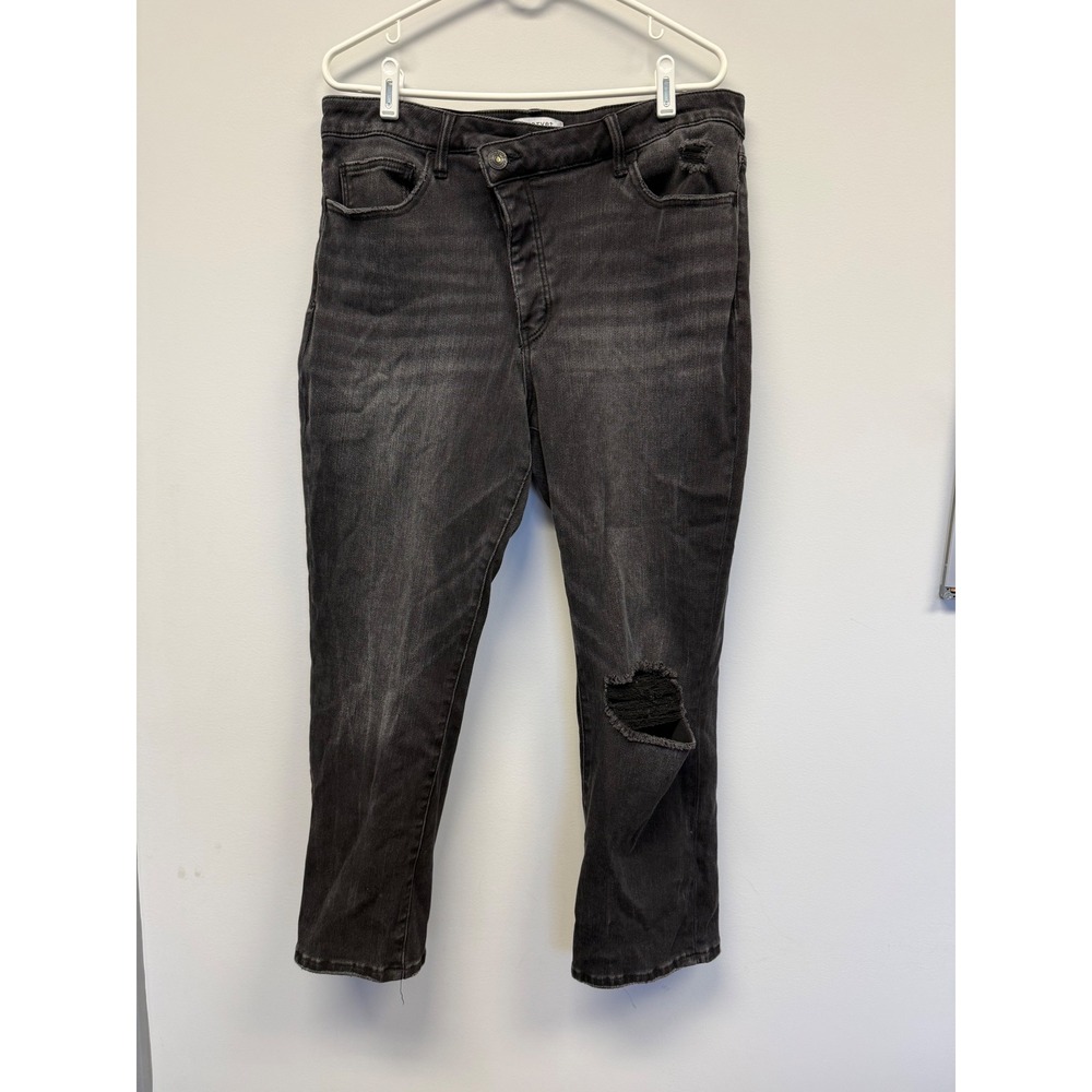 Lovervet by Vervet Womens 16W Black Asymmetrical Crossover Distressed Jeans - Picture 1 of 5